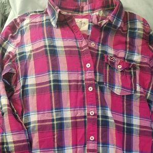Pink hollister plaid long sleeve button down